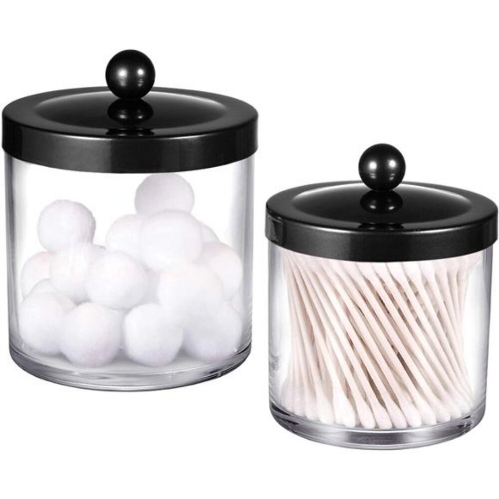 2 Pack Premium Quality Plastic Apothecary Jars - Qtip Holder Countertop Storage